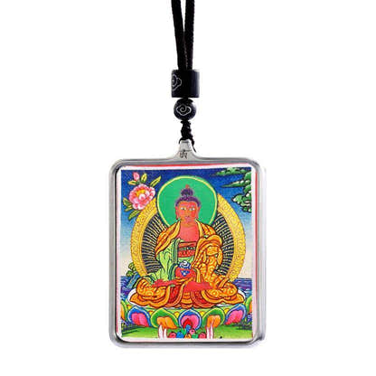 Handpainted Locket Thangka Amulet,Shakyamuni,Gautama Buddha - Tibetan thangka painting, view 5