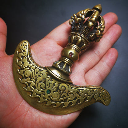 Gandhanra Antique Tibetan Amulet Ritual,Kartika(knife of the dakinis), Trantic Buddhism Dharma, Made of Brass,Agate