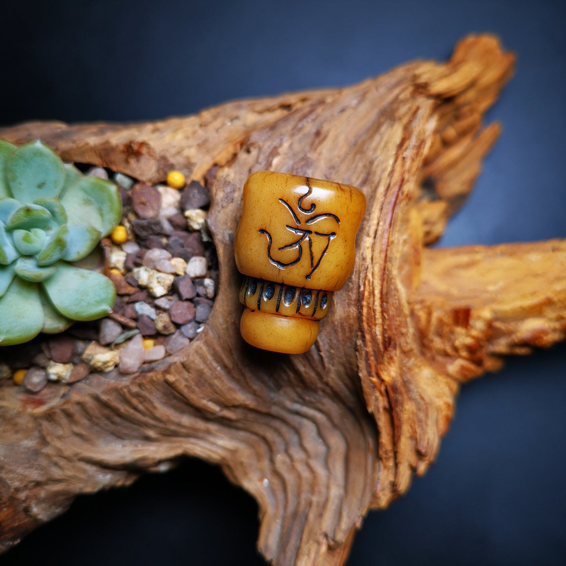 Gandhara Tibetan Yak Bone Carved Guru Bead, T-drilled 3-Hole Prayer Bead,Mala Bead, OM Symbol, Connector Bead for Buddhist Bead Gandhanra-ART