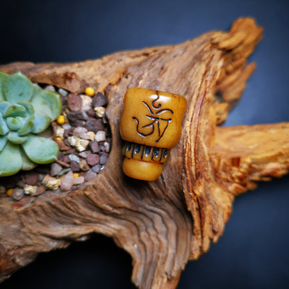 Gandhanra Tibetan Yak Bone Carved Guru Bead, T-drilled 3-Hole Prayer Bead,Mala Bead, OM Symbol, Connector Bead for Buddhist Bead