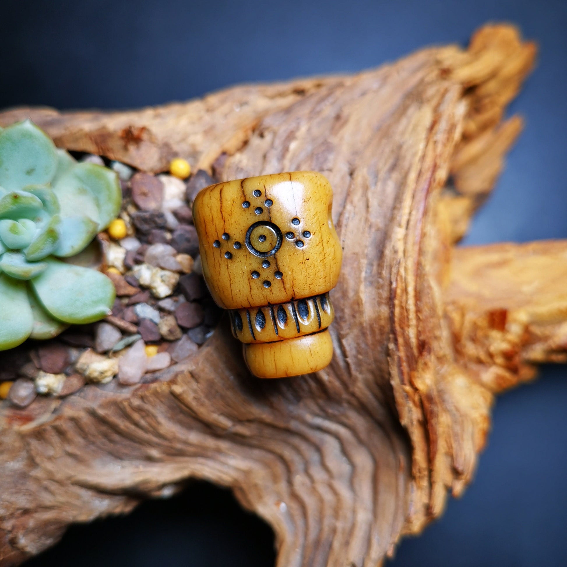 Gandhara Tibetan Yak Bone Carved Guru Bead, T-drilled 3-Hole Prayer Bead,Mala Bead, OM Symbol, Connector Bead for Buddhist Bead Gandhanra-ART