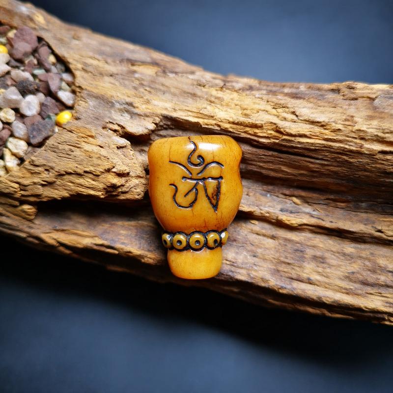 Gandhara Tibetan Yak Bone Carved Guru Bead, T-drilled 3-Hole Prayer Bead,Mala Bead, OM Symbol, Connector Bead for Buddhist Bead Gandhanra-ART