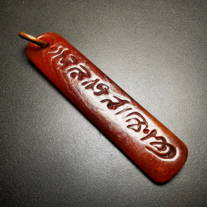 Gandhara Tibetan Amulet,Hand-carved Yak Bone Pendant, OM Mani Padme Hum Sutra Pendant