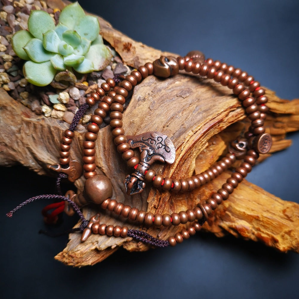 Gandhanra Red Copper Mala with Bead Counters for Meditation and Prayer