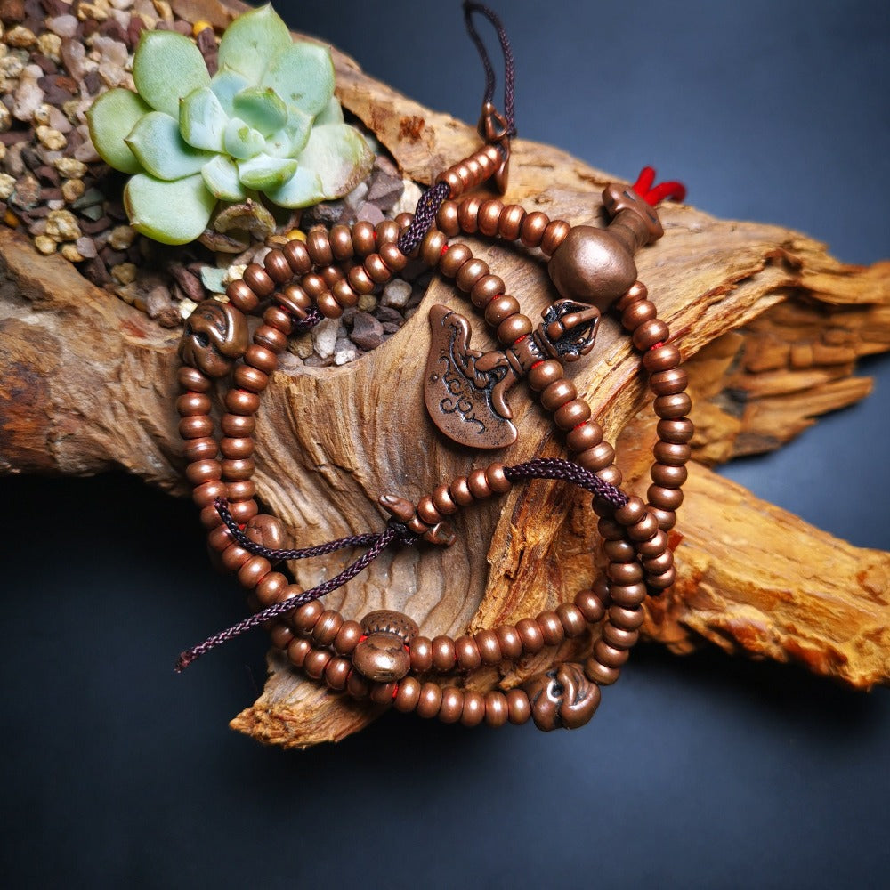 Gandhanra Red Copper Mala with Bead Counters for Meditation and Prayer