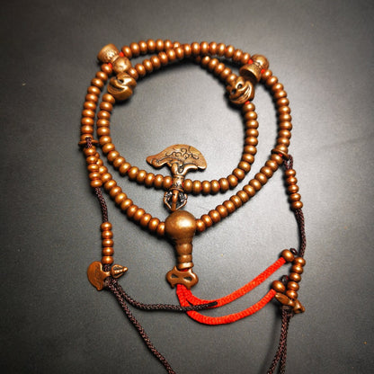 Gandhanra Red Copper Mala with Bead Counters for Meditation and Prayer