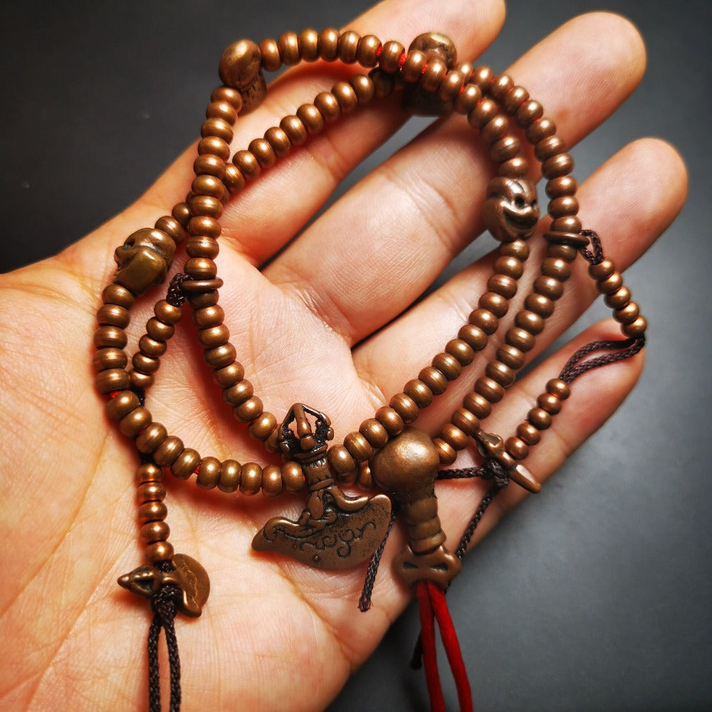 Gandhanra Red Copper Mala with Bead Counters for Meditation and Prayer