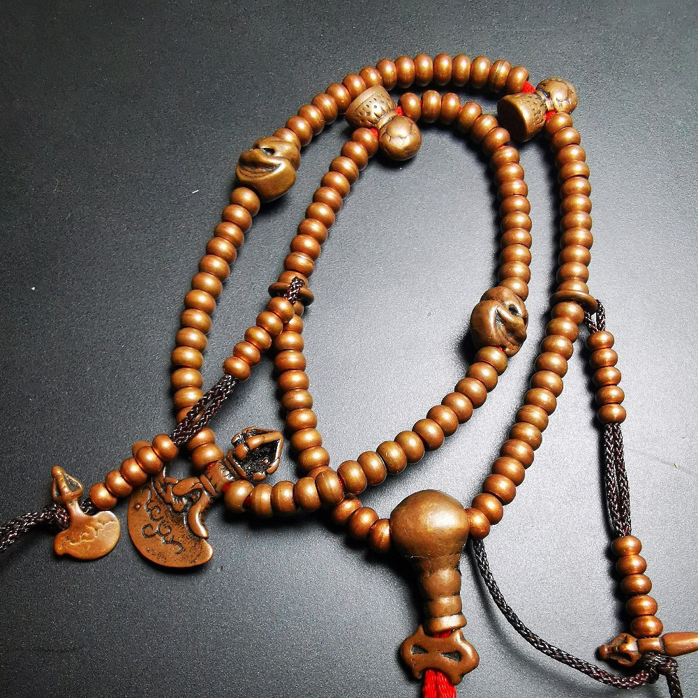 Gandhanra Red Copper Mala with Bead Counters for Meditation and Prayer