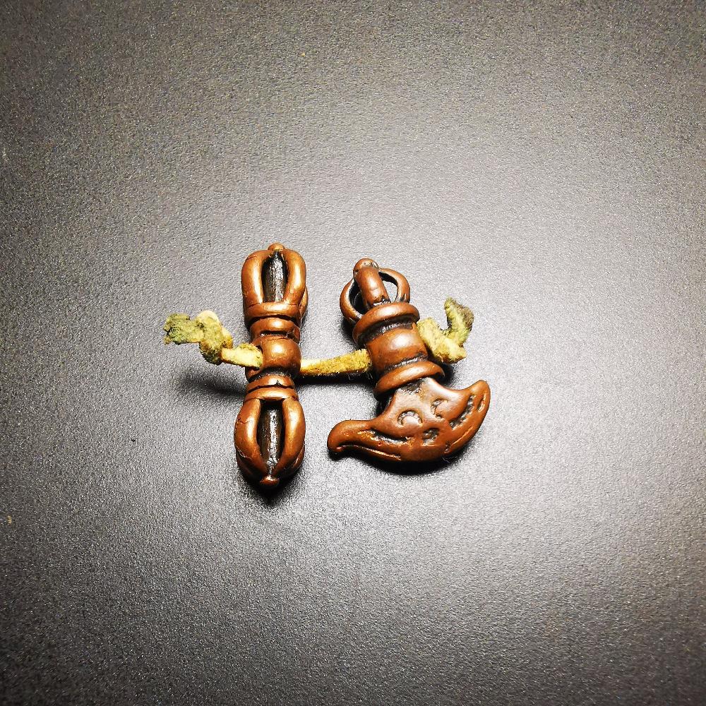 Gandhanra Antique Tibetan Amulet,Mini Vajra and Kartika(knife of the dakinis)Penand for Mala Prayer Beads, Made of Red Copper