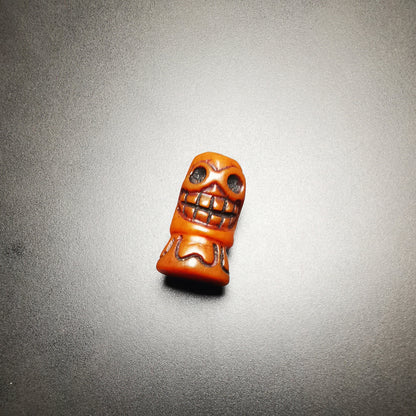 Gandhara Tibetan Amulet,Yak Bone Carved Skull Sītavana Pendant, Hand-carved Skull Pendant for Prayer Bead/Necklace