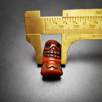 Gandhara Tibetan Amulet,Yak Bone Carved Skull Sītavana Pendant, Hand-carved Skull Pendant for Prayer Bead/Necklace