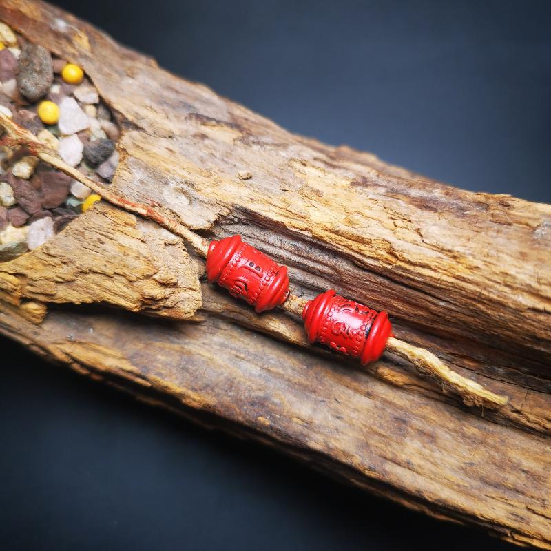 Gandhanra Handmade Antique Tibetan Amulet,Mini Prayer Wheel Bead Pendant for Mala,Made of Cinnabar