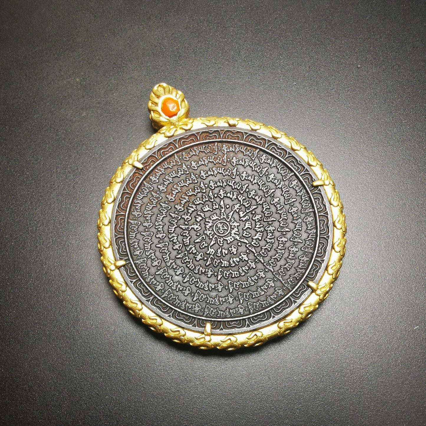 Gandhanra Handmade Tibetan Buddhist Amulet,Om Badge, Mantra of Om Mani Padme Hum, Made of Thokcha -Thunder Iron