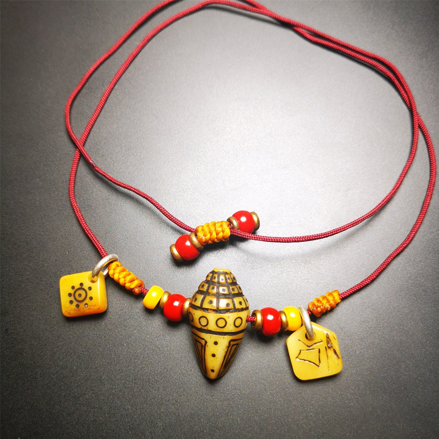 Gandhanra Handmade Tibetan Yak Bone Carved Necklace,Stupa,Pagoda Pendant,Amulet Necklace