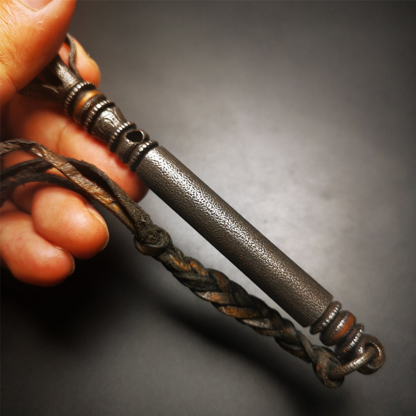 Gandhanra Handmade Tibetan Horse Whip Handle,Made of Cold Iron,Inlaid with Copper