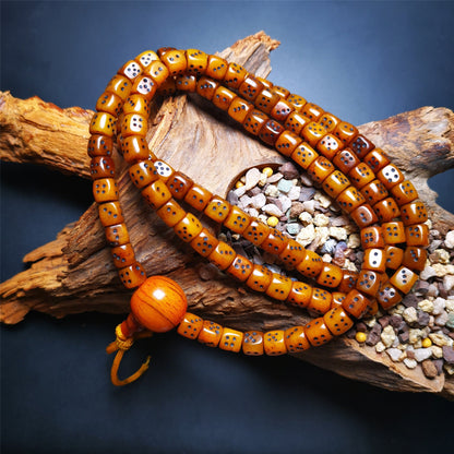 Gandhanra Handmade Tibetan Yak Bone Dice Beads Mala Bracelet,108 Prayer Beads Bracelet for Meditation