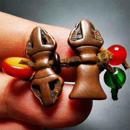Gandhanra Antique Tibetan Amulet,Mini Vajra and Bell Bead Counters for Mala Bracelet,Prayer Bead,Made of Red Copper