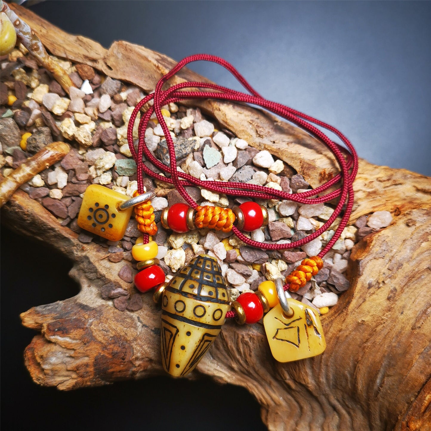 Gandhanra Handmade Tibetan Yak Bone Carved Necklace,Stupa,Pagoda Pendant,Amulet Necklace