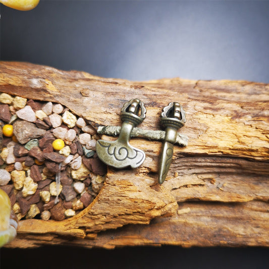Gandhanra Antique Tibetan Amulet,Mini Phurba and Kartika(knife of the dakinis) ,for Prayer Bead Counter,Mala Accessories
