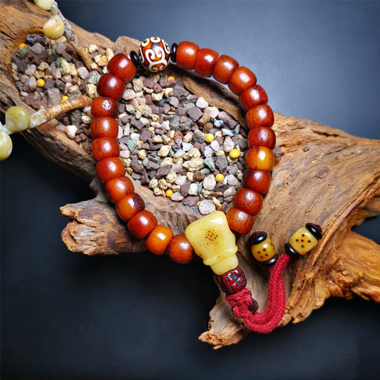 Gandhanra Handmade Tibetan Yak Bone Wrist  Mala Bracelet,23 Prayer Beads Bracelet for Men