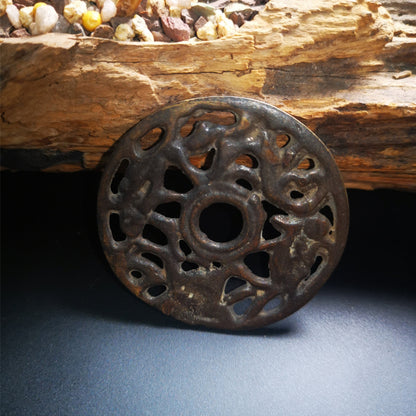 Gandhanra Vintage Thokcha Amulet,Tibetan Budhist Pendant,Mandala,Dharmachakra,Wheel of Dharma,Alart Tool,100 Years Old