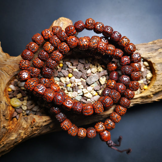 Gandhanra Old Tibetan Mala Beads Necklace, Square Rudraksha Bodhi Seed Prayer Beads Bracelet for Meditation