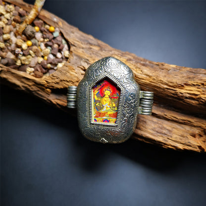 Gandhanra Antique Handmade Gau Ghau Shrine,Manjusri,Wisdom Buddha,Mini Tibetan Buddhist Altar Amulet Pendant