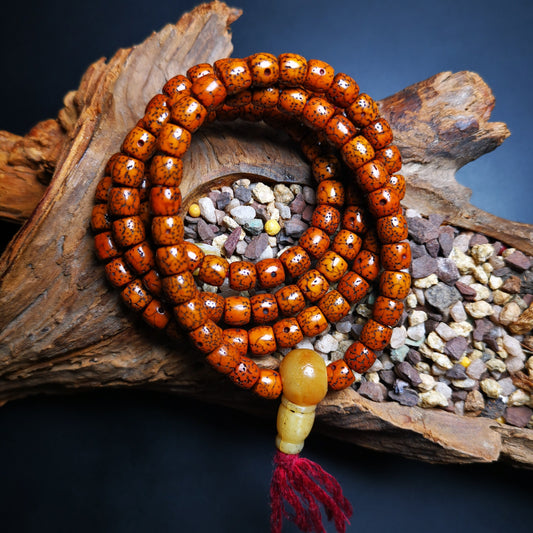 Gandhanra Old Tibetan Mala Beads Necklace, Star Moon Bodhi Seed Prayer Beads Bracelet