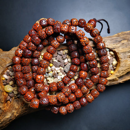 Gandhanra Old Tibetan Mala Beads Necklace, Square Rudraksha Bodhi Seed Prayer Beads Bracelet for Meditation