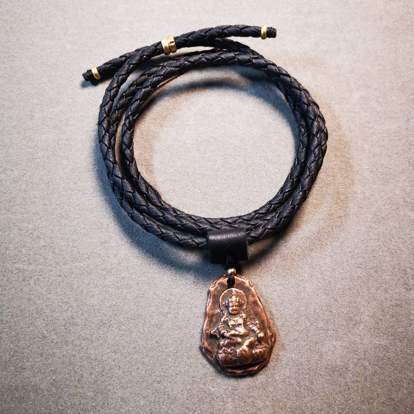 Gandhanra Handmade Amulet,Yellow Jambhala Pendant with Leather Necklace,Made of Brass