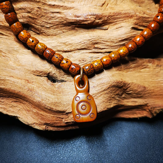 Gandhanra Hand-Carved Tibetan Yak Bone Amulet, Bell Shape Bead Counter Click Pendant for Mala,Prayer Beads Accessories