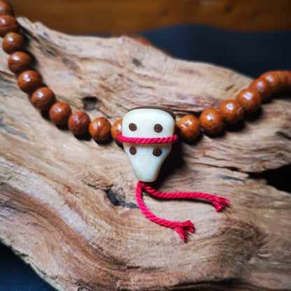 Gandhanra Tibetan Yak Bone Inlaid Sandalwood Guru Bead,T-drilled 3-Hole Bead,Mala Bead,Connector Bead for Prayer Bead Accessories