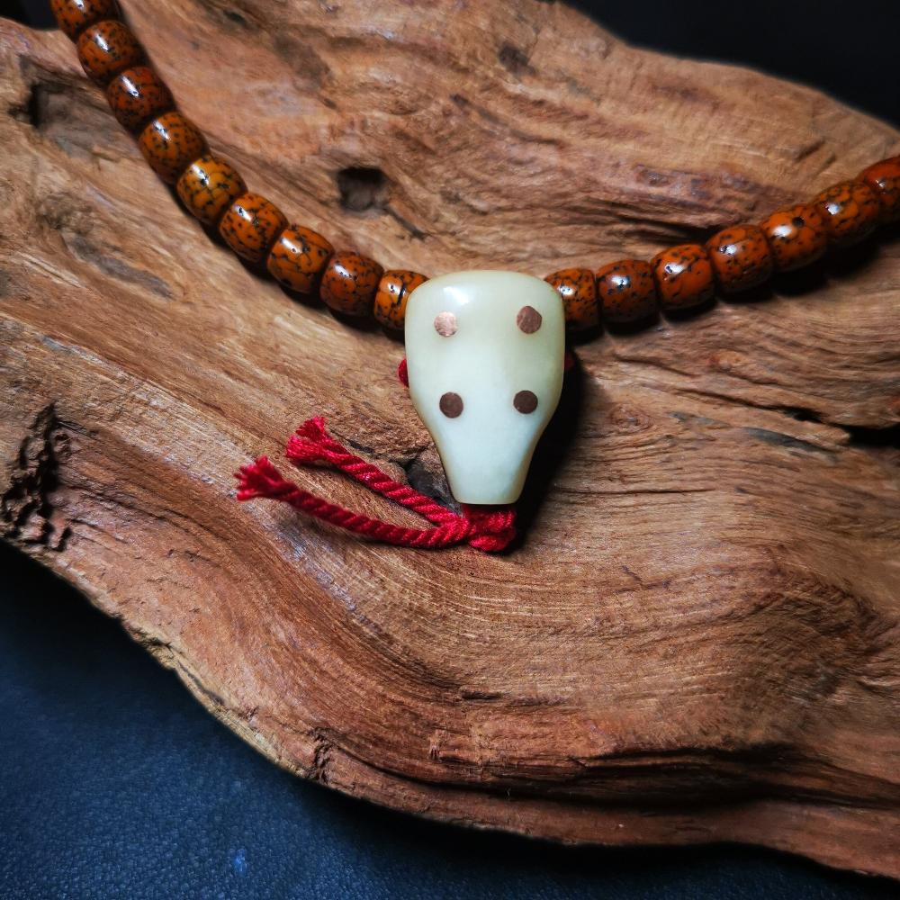 Gandhanra Tibetan Yak Bone Inlaid Sandalwood Guru Bead,T-drilled 3-Hole Bead,Mala Bead,Connector Bead for Prayer Bead Accessories